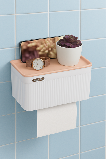 Waterproof Wall-Mounted Toilet Paper Holder with Storage Tray