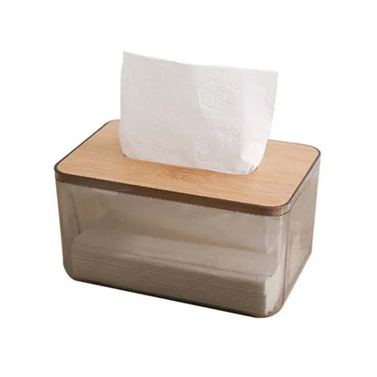Bamboo Lid Tissue Box – Modern Plastic Holder for Home & Office