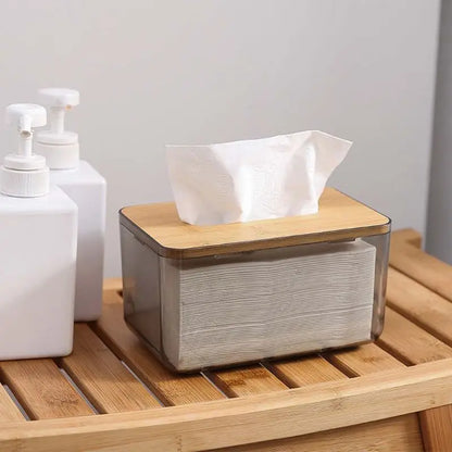 Bamboo Lid Tissue Box – Modern Plastic Holder for Home & Office