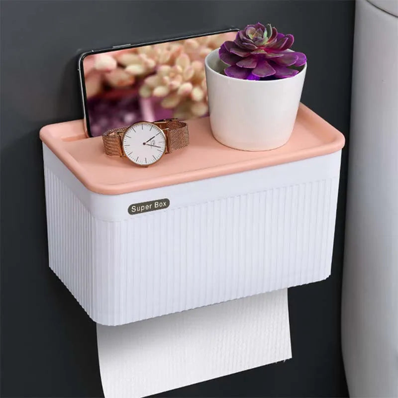 Waterproof Wall-Mounted Toilet Paper Holder with Storage Tray