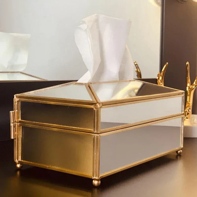 Luxury Mirror Glass Tissue Box – European Style Tray & Holder