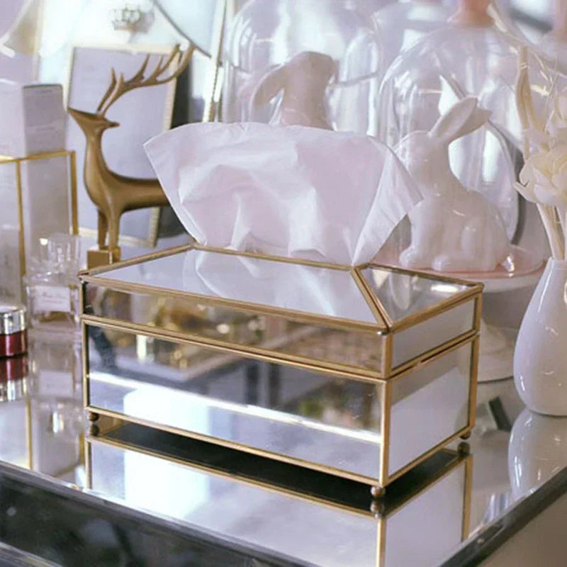 Luxury Mirror Glass Tissue Box – European Style Tray & Holder