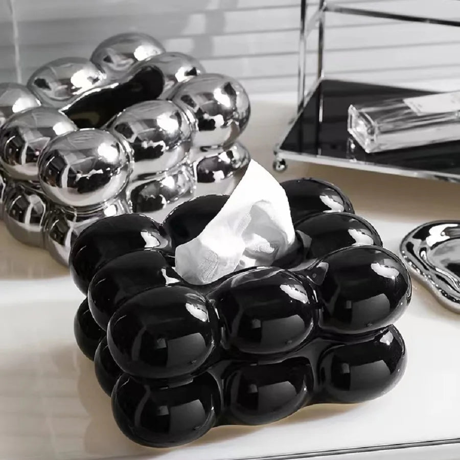 Ceramic Tissue Box with Drawer – Cotton Candy Style Holder