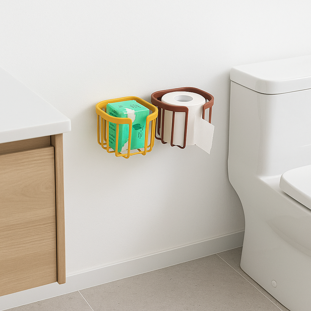 Punch-Free Wall-Mounted Toilet Paper Holder with Shelf