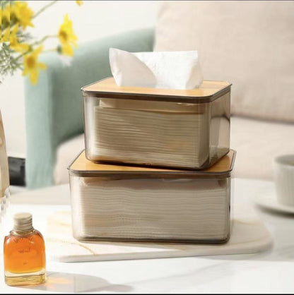 Bamboo Lid Tissue Box – Modern Plastic Holder for Home & Office