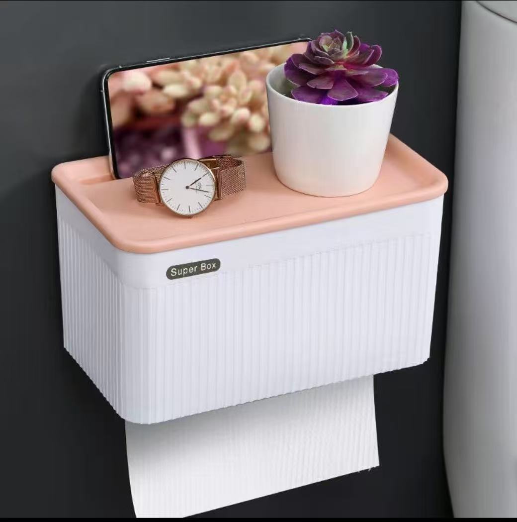 Waterproof Wall-Mounted Toilet Paper Holder with Storage Tray