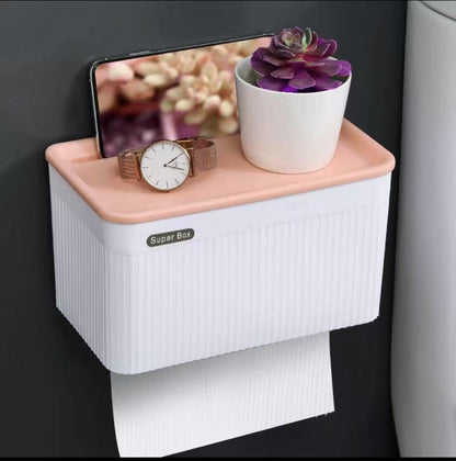 Waterproof Wall-Mounted Toilet Paper Holder with Storage Tray