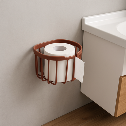 Punch-Free Wall-Mounted Toilet Paper Holder with Shelf